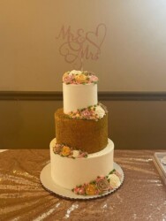 Three tier vanilla and chocolate cake