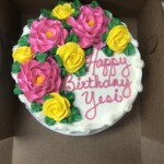 Pink & Yellow Flowers Birthday Cake